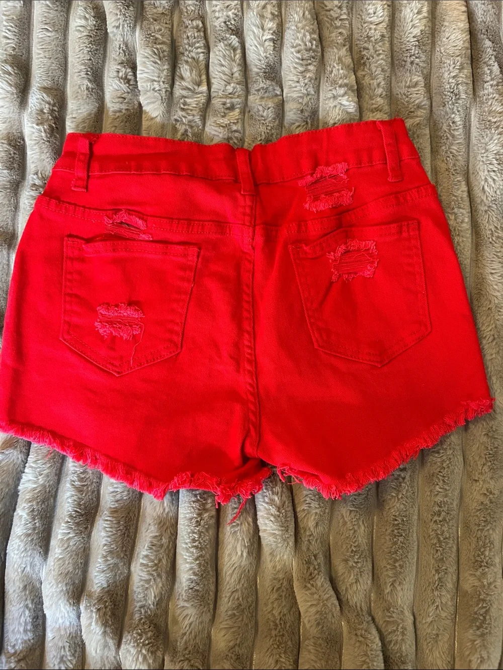 Red Distressed Denim Shorts - Women